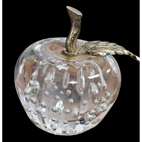 Great City Traders Art Glass Apple Paperweight Brass Stem & Leaf w Box - Picture 4 of 7